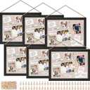 Teling 6 Pack Wood Bulletin Boards with Linen 12''x 16'' Cork Board for Walls with 60 Pushpin Decorative Wood Framed Display for Classroom School Office Bedroom(Black)