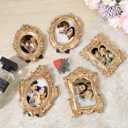 10 Pcs Gold Mini Picture Frames with Stands, Tiny Vintage Picture Frames Oval/Rectangle Mini Baroque Resin Frame for Tabletop Display, Wall Decor, Vintage Home, Wedding