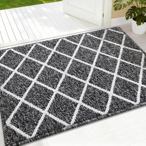 Finchitty Indoor Door Mat, Dirt Resistant and Absorbent, Low-Profile, Non-Slip, Washable Inside Floor Mats for Front Door, Back, and Entrance, 32" x 20", Black