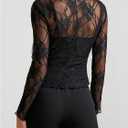 SOLY HUX Women's Floral Lace Mesh Tops Mock Neck Long Sleeve Shirts Slim Fitted Going Out T-Shirt (Black, S)