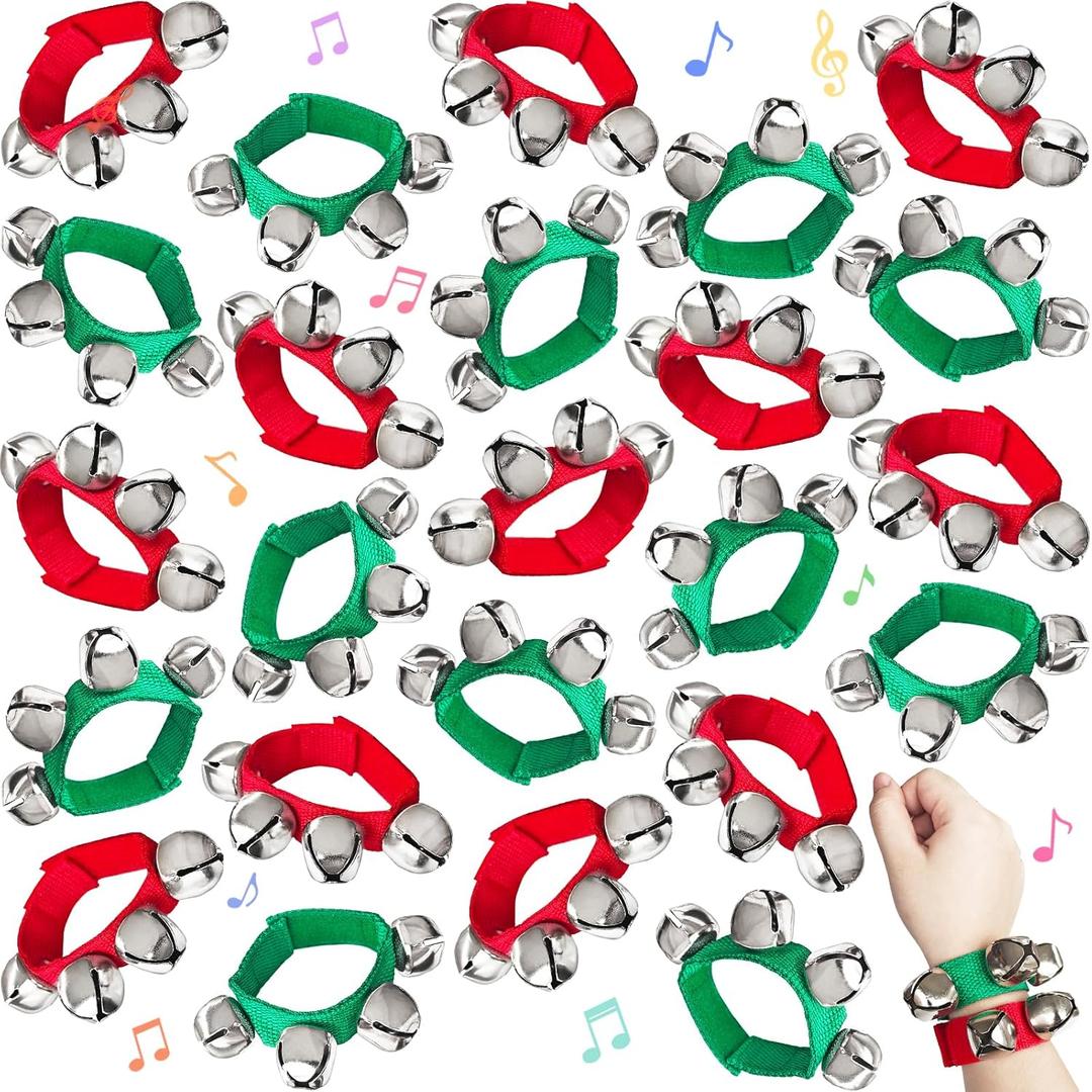 24 Pcs Band Wrist Bells,Adjustable Musical Hand Ankle Bells,Wrist Shaking Jingle Bells for Birthday Gift,Christmas Party Favors