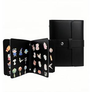 Enamel Pin Display Book - 4 Page Leather Travel Organizer for Collectors, Portable Lapel Pin Holder with Secure Storage, Compact Pin Trading Book (Black)