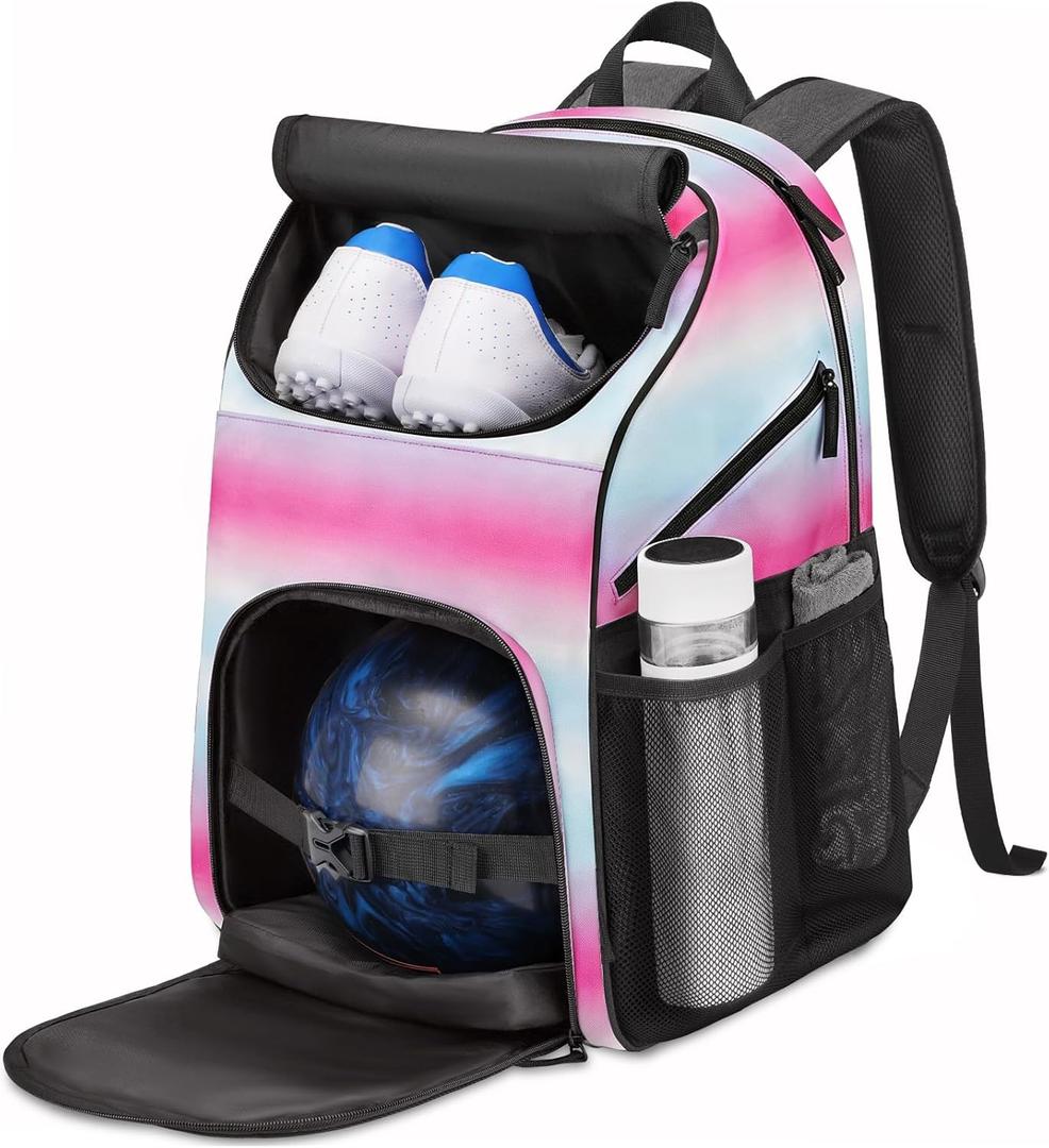 Bosynoy Bowling Ball Bag for Women, Bowling Backpack for Single Ball with Shoe Compartment & Protective Foam Padded, Fits Bowling Shoes, Multi-Pockets for Bowling Accessories, Gifts for Bowling Lovers