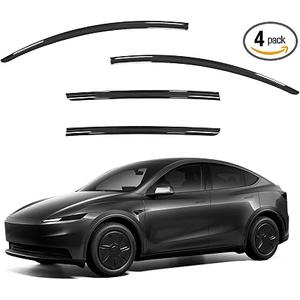 Window Visors Rain Guards Compatible with Tesla Model Y 2020-2026 Out-Channel Tape-On, Shatterproof Side Window Wind Deflectors, Extra Durable Vent Shades Accessories, Black PC material-4PCS, Size: Tesla Model Y 2020-2026