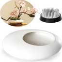 Japanese Inspired Ceramic Vase Ikebana kit, Pebble Shaped Flower Arrangement Bowl with 2inch Flower Frog Pin Frog Flower Stems Holder (White)