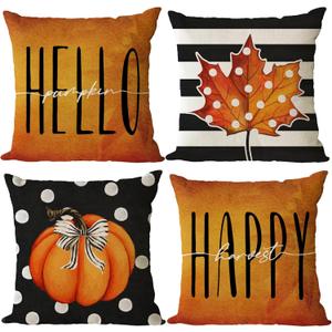 YeeJu Fall Throw Pillow Covers 12x12 Set of 4 Thanksgiving Pumpkin Pillow Covers Orange Black Autumn Pillow Case Halloween Cushion Covers Outdoor Sofa Couch Home Decorations 12 Inch