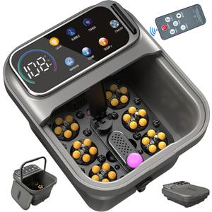 Collapsible Foot Spa Bath with Heat and Massage, Motorized Shiatsu Foot Massager Tub for Plantar Fasciitis & Stress Relief, Temp Control, Bubbles, Remote, Pedicure Spa at Home
