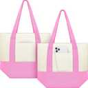 Amylove Mini Canvas Tote Bag with Pockets Duty Canvas Sublimation Blank Small Bag Mini Reusable Tote for Crafts DIY (13" X 11", Pink)