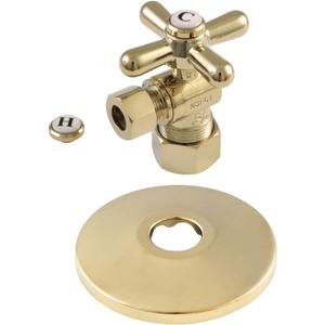 Kingston Brass CC53302XK 5/8-Inch X 3/8-Inch OD Comp Quarter-Turn Angle Stop Valve with Flange, Polished Brass, 2.5 x 2.13 x 2 inches