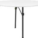 Living and More 4ft Bi-Fold Round Folding Table, Banquet and Event Folding Table with Carrying Handle, White