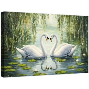 DOARTDO Swan Lake Canvas Wall Art Swan Couple Prints Wall Decor for Bedroom White Swan Painting Romantic Elegant Animals Pictures Two Love Swan Artwork Framed (White, (16.00" x 24.00"))