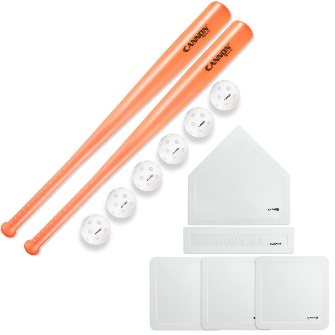 Plastic Baseball Set with Two Bats, 6 Balls and Throwdown Bases (2 Bats + 6 Balls + Bases, Orange)