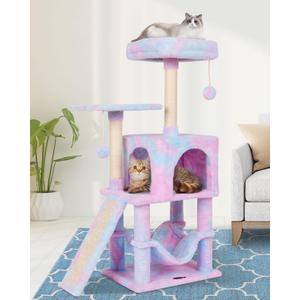 Rainbow Cute Cat Tree for Indoor Cat Tower with Scratching Post Modern Activity House Hammock Hanging Ball Condo with Board