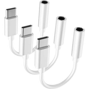 USB C to 3.5mm Headphone Jack Adapter for iPhone17/ iPhone 16/16 Pro/15/15 Pro/Pro Max/Plus, Type C Aux Audio Dongle Cable Cord Compatible with iPad, Samsung Galaxy S23/S23/S22/S21, MacBook3 Pack (White)