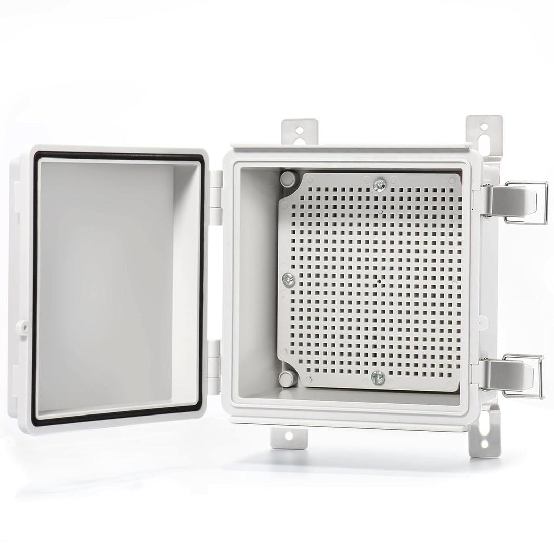 QILIPSU Waterproof Junction Box IP67 Outdoor Plastic Electrical Project Enclosure Weatherproof with Mounting Plate, Wall Brackets, Hinged Grey Cover 5.9"x5.9"x3.5"