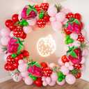 Strawberry Balloon Arch Garland Kit,130Pcs Pink Red Balloons with Large Strawberry Foil Balloon, Red Polka Dot, Green Balloon for Girl Berry First/Sweet One Birthday Party Decoration