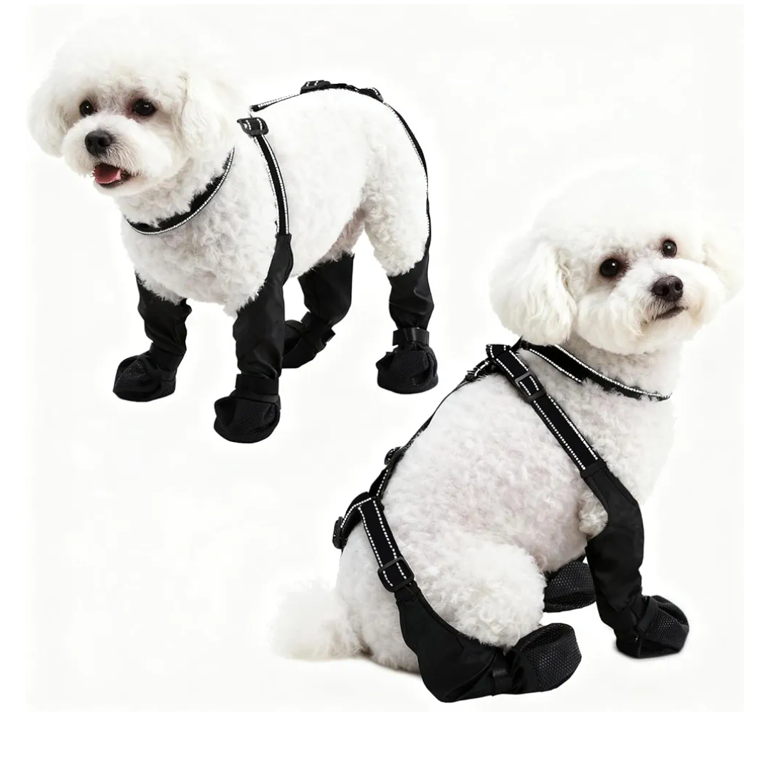 Waterproof Dog Boots for Small/Medium Dogs -Dog Paw Protectors Dog Suspender Boots Anti-Slip Pet Shoes for Outdoor Walking, Reflective Stay-On, Dirt-Proof Comfortable Booties (Black, Small)