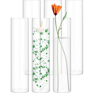 6 Pcs Glass Cylinder Vases 14x3.35 Inch 14 Inch Tall Clear Vase
for Centerpieces, Hurricane Floating Candle Holder, Wedding Decorations, Floral Vase Bulk, Table Shelf Party Home Deco