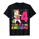 4 Year Old Gifts Unicorn Flossing 4th Birthday Girl Party T-Shirt, Black 