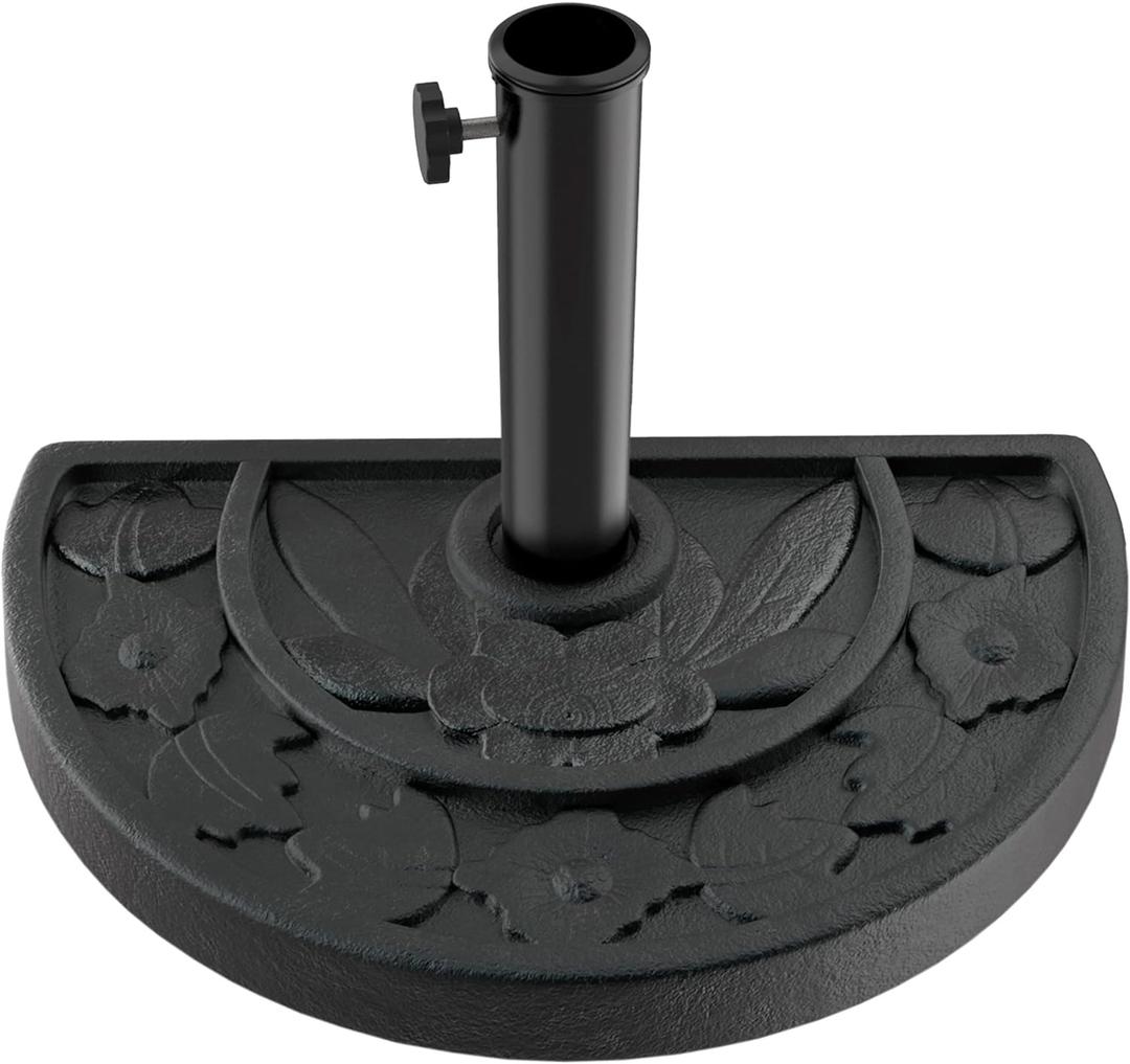 Half Round Umbrella Base - 20lb Weighted Semicircle Freestanding Resin and Concrete Umbrella Stand for Outdoor Use by Pure Garden (Black)