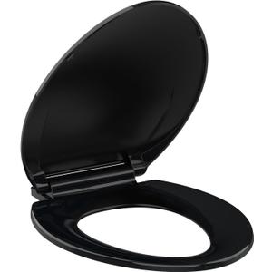 Elongated Toilet Seat Slow Close, 19" Elongated Black Polypropylene Toilet Seat Cover with Never Loosen Durable Lid, Quiet and Easy to Install & Clean