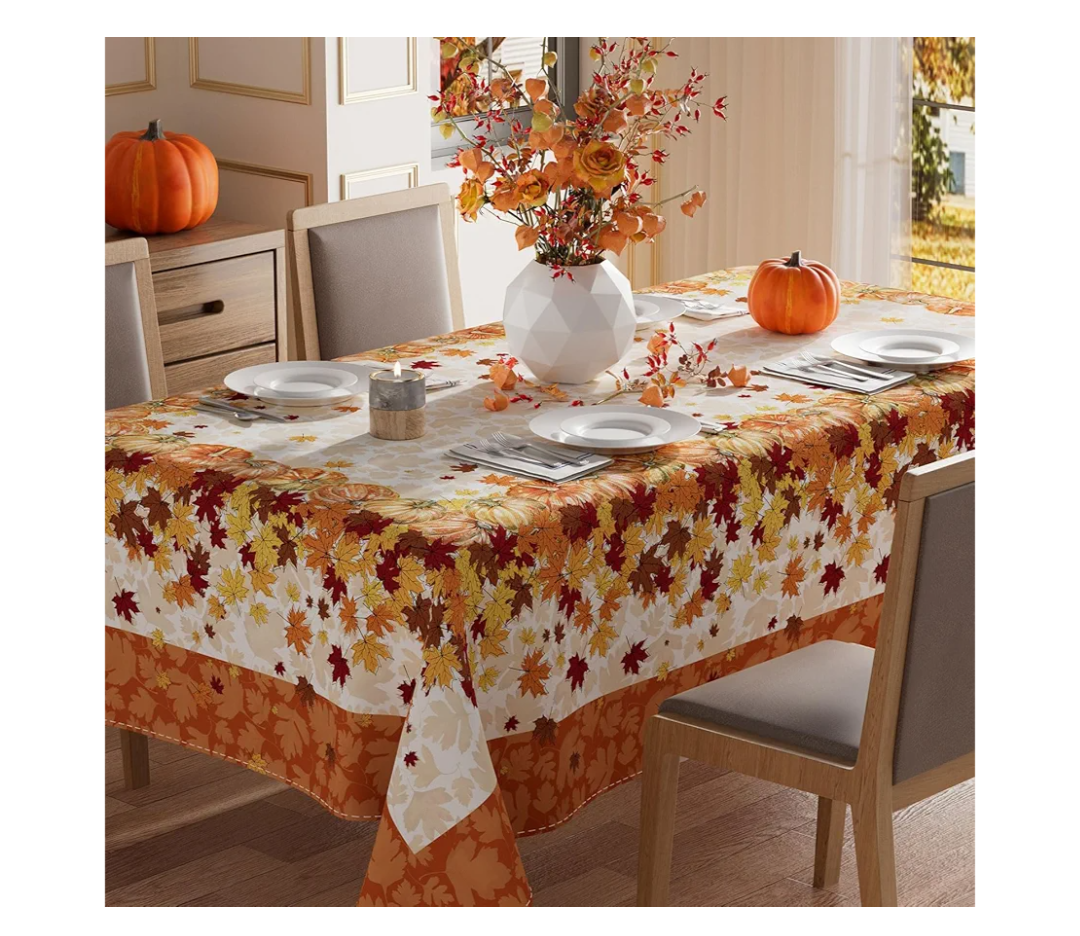 XCHI Fall Pumpkin Maple Leaves Orange Tablecloth Rectangle Washable Table Covers for Home Party Decorations 60x84 Inch