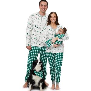HonestBaby Family Matching Holiday Pajamas 100% Organic Cotton for Men, Women, Kids, Toddlers, Baby Boys, Girls, Unisex, Pets (2T, Painted Buffalo Check Emerald)