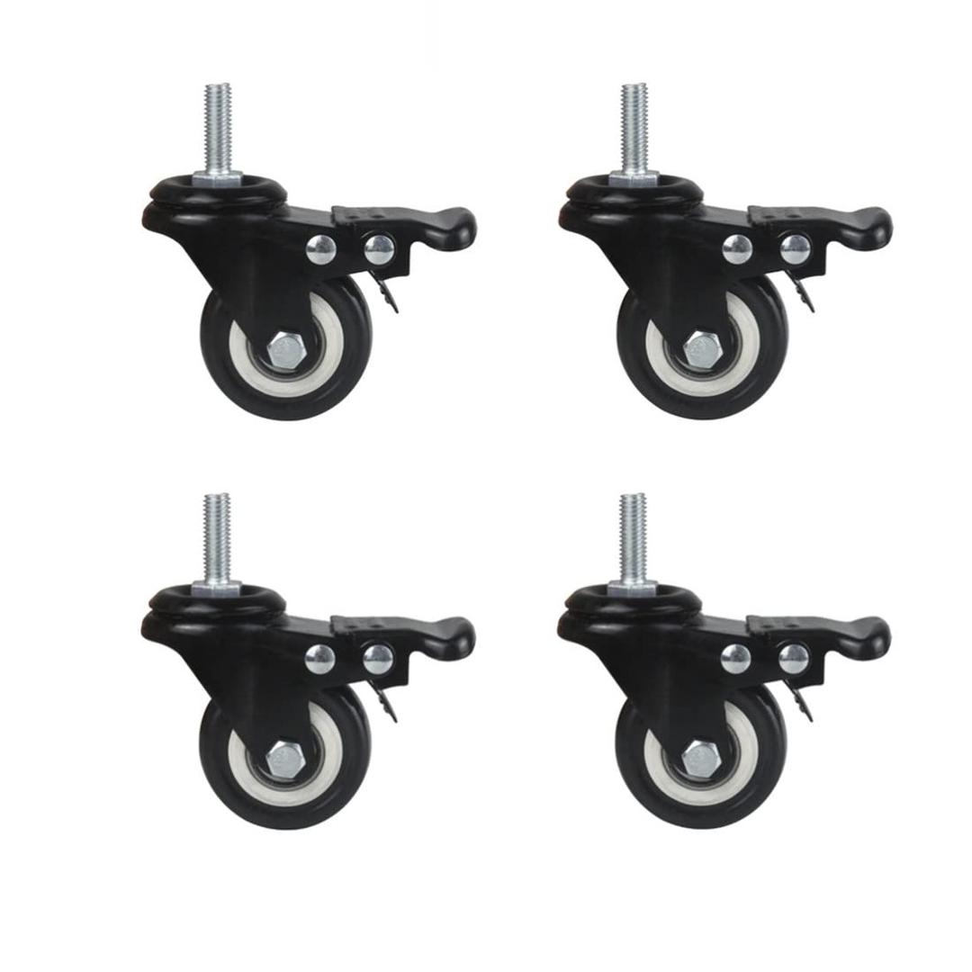 4Pcs 1.5 Inch Heavy Duty Caster Wheels Swivel Casters with Brake and M8 Threaded Stem, Loading 50kg/110lbs Black Rubber