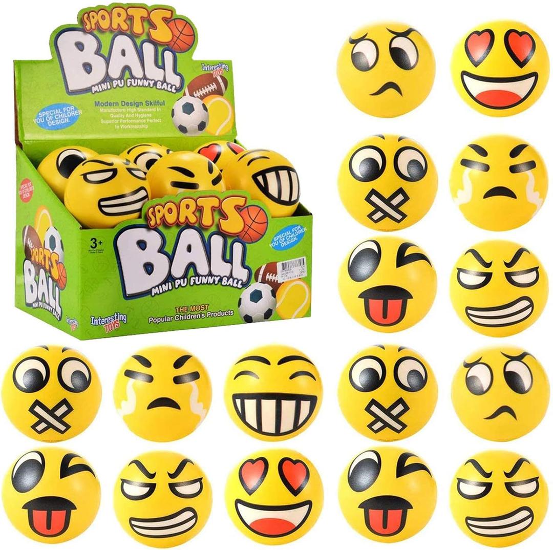 24 Pack - Mini Soft Foam Squeeze Balls, 2.5" Toy Stress Relief Bulk Educational Emoticon Novelties for Kids, School, Classroom, Party Favors, Rewards (Yellow (3.0"))