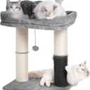 Cat Tree Tower for Large Cats Cat Scratching Post with 20x15.7Wide Top Bed, Self Groomer, Thick Scratch Post [Dia=4.5] and Danging Ball Great for Indoor Cats-Large Grey (Gray)