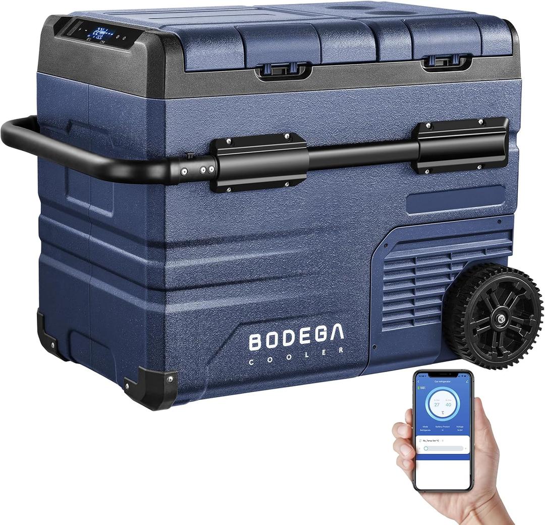 BODEGA BODEGACOOLER 12V Portable Refrigerator,48 Quart(45L) Car Fridge,RV Car Refrigerator,Portable Fridge Freezer, -4-68 Cooler APP Control 12/24V DC and 100-240V AC for Car,Travel(2 Doors)