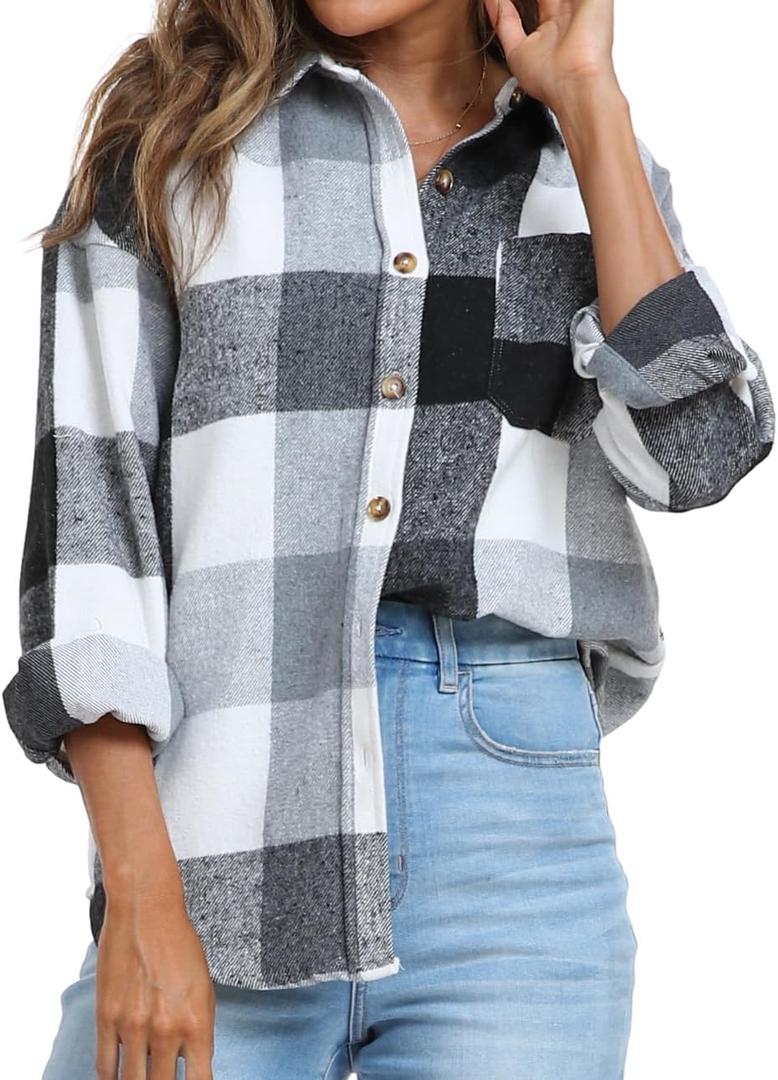 QIXING Womens Corduroy Button Down Shirt Casual Oversized Long Sleeve Blouses Tops (XXL)