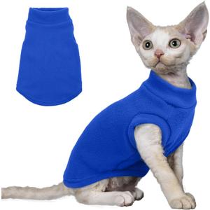 PUMYPOREITY Cat Sweater, Warm Kitten Clothes, Fleece Winter Coat for Hairless Cats, Soft Dog Fleece Vest, Cold Weather Pet Sweater for Dogs and Cats, Dark Blue, S