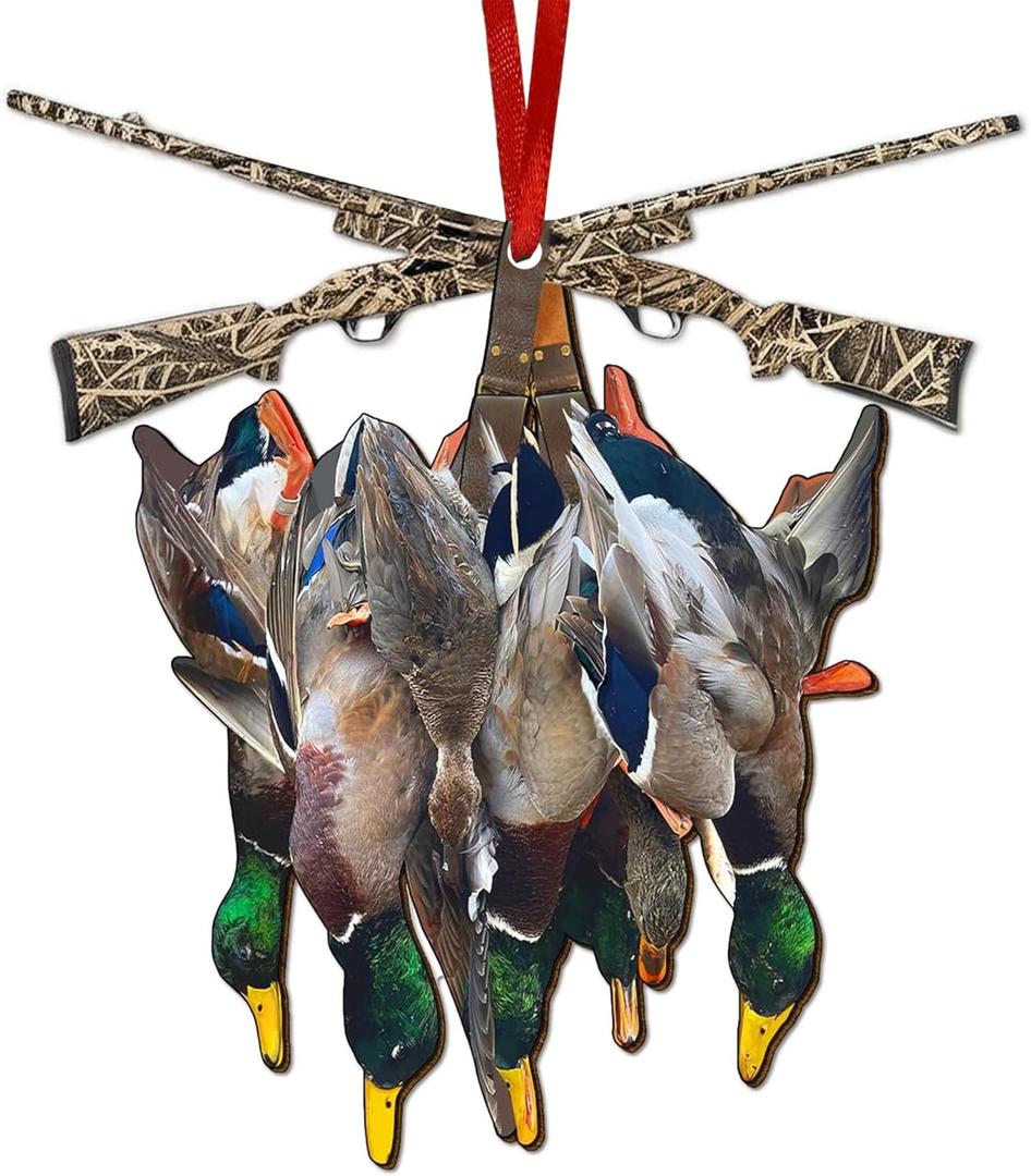 Duck Hunting Ornament for Christmas Tree, Mallard Duck Hunting Christmas Ornament 2025, 2D Flat Wooden Decor, Christmas Keepsake, Hunting Gifts for Hunter, Dad, Friends, Car Mirror Accessories