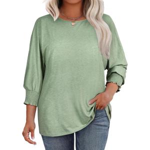 Eytino Plus Size Tops for Women Crew Neck 3/4 Sleeve T-Shirts Loose Casual Solid Basic Business Tees Blouses(3X)