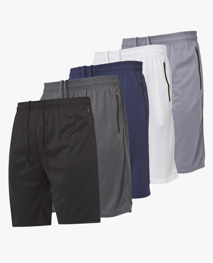 Ultra Performance Mens 5 Pack Athletic Running Shorts, Basketball Gym Workout Shorts for Men with Zippered Pockets L