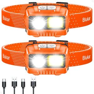 Blukar LED Headlamp,2000L Super Bright Rechargeable Headlight Flashlight with White&Red Light 2 Pack - Motion Sensor,Dimmable Brightness,8 Modes,Spotlight&Floodlight,IPX5 Waterproof for Camping-Orange