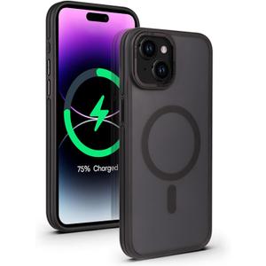 Magnetic for iPhone 15 Case 6.1inch [Military Grade Drop Protection] [Compatible with MagSafe] Slim Translucent Matte Hard Back Soft Edge Cover for iPhone 15 Phone Case, Women&Men (Black)