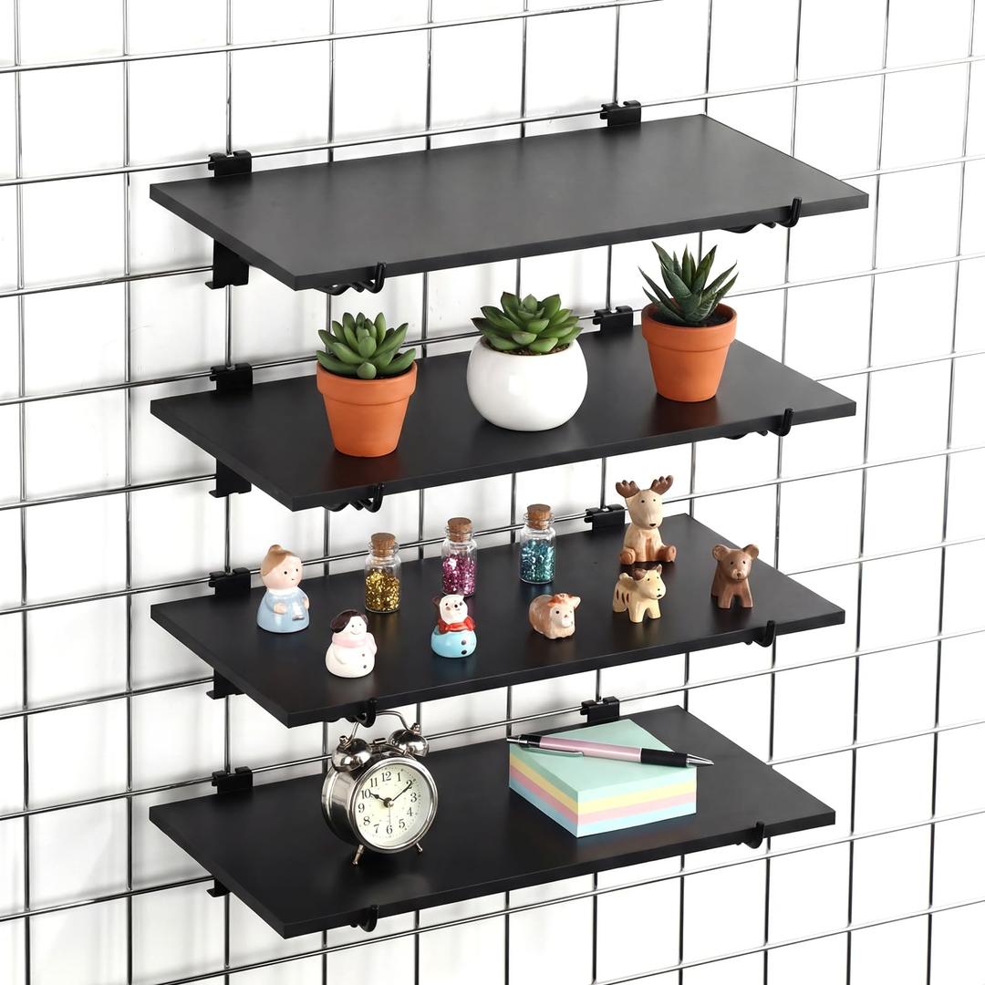 4 Pack Grid Wall Shelf with Metal Brackets 16"x 8" Wooden Grid Wall Shelves Organizer Heavy Duty Accessories for Garage, Craft Rooms, Retail Stores, Office, Workbench and Retail