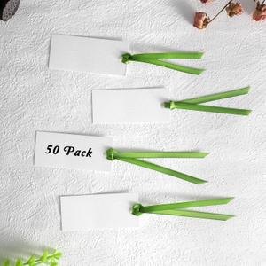 50 Pack Table Name Cards with Green Ribbon Blank Wedding Place Card 1.57''x3.54'' Name Place Cards for Table Setting Hanging Gift Tags for Wedding Dinner Party Banquet Events