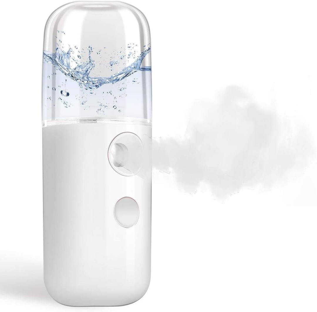 GIVERARE Nano Facial Steamer, Handy Mini Mister, USB Rechargeable Mist Sprayer, 30ml Visual Water Tank Moisturizing&Hydrating for Face, Daily Makeup, Skin Care, Eyelash Extensions-White (1-pack White)