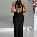 Memoriesea Women's Sexy High Split Sleeveless Backless Party Wedding Maxi Dress (Black, S)