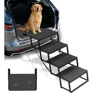 Dog Steps for Car, Truck, SUV, Dog Stairs for Car with Upgraded Non-Slip Surface, Foldable Dog Ramp for Car, Pet Stairs for Large Dogs, 4 Steps