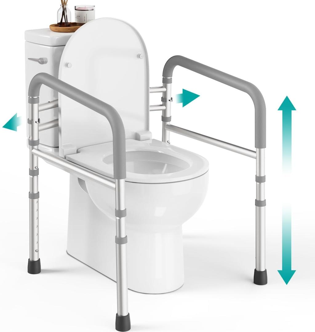 PELEGON Toilet Safety Rails (350 lb)  Adjustable Toilet Safety Frame & Rails, Toilet Safety Rail for Elderly Adults, Toilet Handles for Seniors, Toilet Bars for Elderly, Disabled & Handicap  Grey