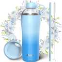 Insulated Water Bottle for Women, 24 oz Stainless Steel Water Bottles, Double Walled, 2 Lids (Chug & Tumbler) - Hydrate & Caffeinate,Available Gift Wrapping