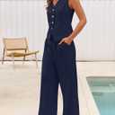 MEROKEETY Women's 2 Piece Outfits Summer 2026 Sleeveless Suit Vest Wide Leg Pants Business Work Casual Blazer Sets (Blue, XL)