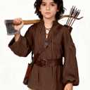 L'VOW Medieval Boys Shirt Renaissance Kids Lace-up Pirate Shirts Retro Viking Colonial Costume Top (Brown, XXL)