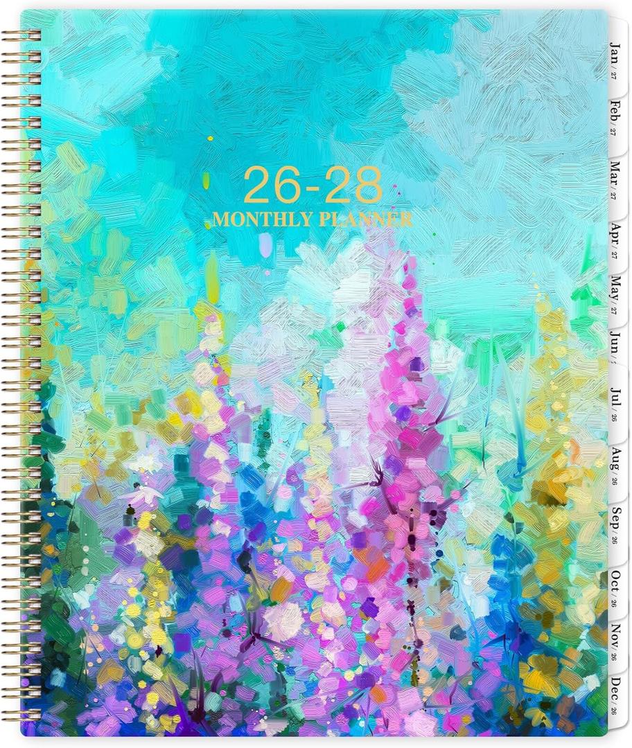 2026-2028 Monthly Planner - 2 Year Monthly Planner/Calendar 2026-2028, July 2026 - June 2028, 11" x 9", 24 Months Calendar, Yearly planners, Tabs, Inner Pocket, Twin-wire Binding - Oil Painting (Colorful Lavender & Purple)