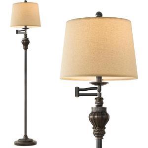 61" Vintage Floor Lamp with 350 Adjustable Swing Arm, Standing Lamp for Bedroom Living Room Bedside Nightstand Retro Farmhouse Mid Century Lamp Light Home Dcor Office Gifts (Dark Brown)