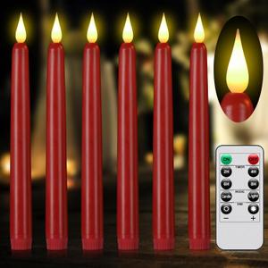 Flameless Taper Candles with Remote Control,6pack Dripless Plastic LED Candles,Flickering Battery Operated,9.2'Classic Tall Candle for Wedding, Party,Halloween,Christmas,Home Decor (Red)